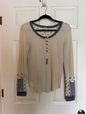 We The Free Long-Sleeve Henley Top with Blue Trim